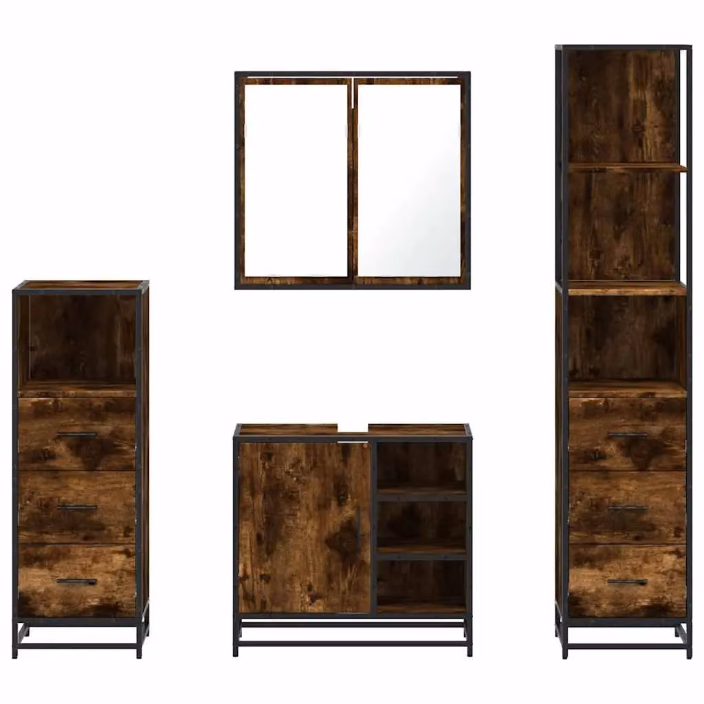 Berkfield Home 4-Piece Industrial Bathroom Furniture Set in Smoked Oak and Brown – 4