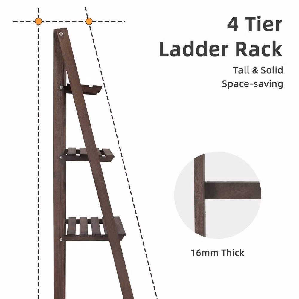 NESTLUNE 4 Tier Wooden Ladder Storage Rack Display Stand in Brown, W/D/H: 100 x 100 cm – 2