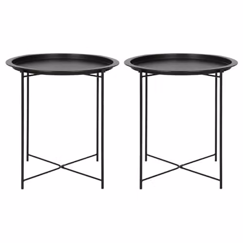 Harbour Housewares Set of 2 Round Matte Black Metal Folding Tray Tables – 1