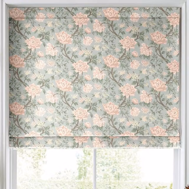 Laura Ashley Made to Measure Blackout Roman Blind in Blush Pink Floral Chenille Tapestry
