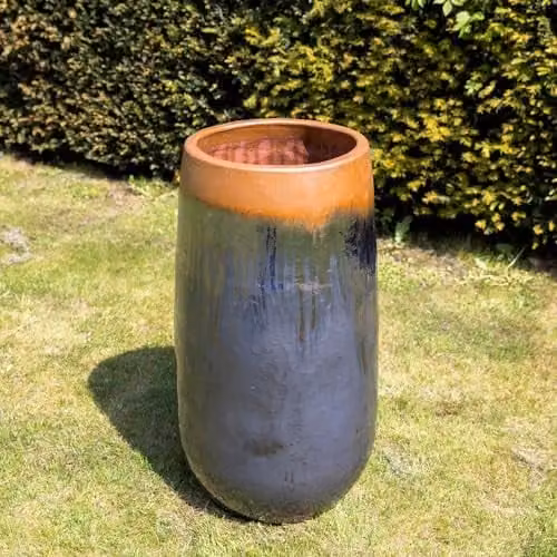 Primrose Terracotta Tall Round Planter in Grey and Blue, Height: 75 cm