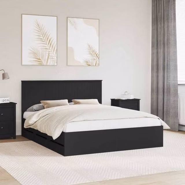 Berkfield Home Modern Bed Frame with Drawers in Black, Engineered Wood, 160 x 200 cm – 1