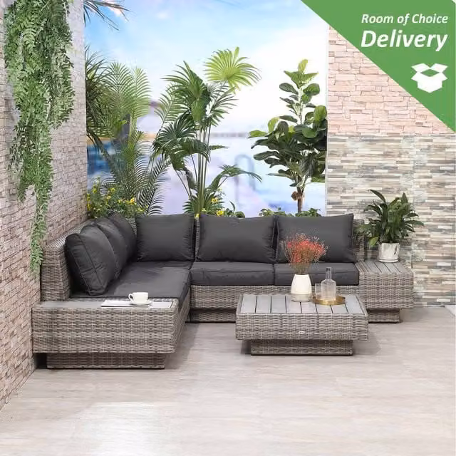 Outsunny 4-Piece Modern Sectional Rattan Garden Furniture Set in Light Grey