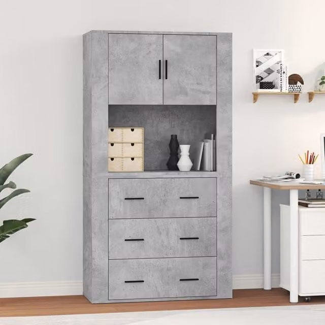 Berkfield Home Wall Mounted Highboard in Concrete Grey Matt MDF – 1
