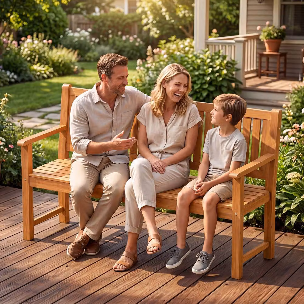 Costway 3-Seater Wooden Garden Bench with Backrest and Armrests in Natural Brown – 2