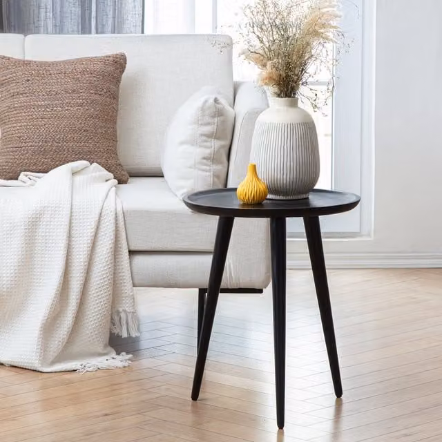 MH London Electra Mid-Century Round Wood Side Table in White and Black