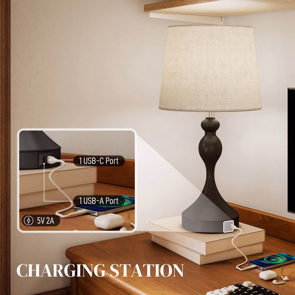 Wyld Haus Loke Set of 2 Modern Touch Table Lamps in Black and Beige with USB Ports – 5