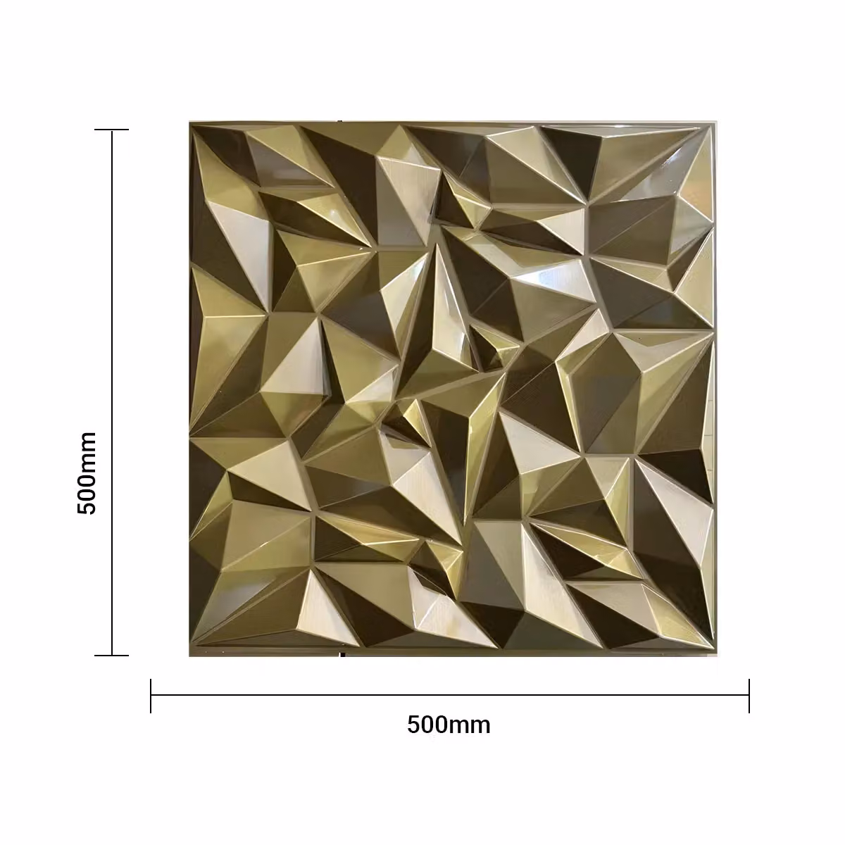 ENER-J 3D PVC Wall Panel with Faceted Diamond Design in Brushed Gold, Pack of 4, W: 50 x 50 cm, D: 0.1 cm – 4