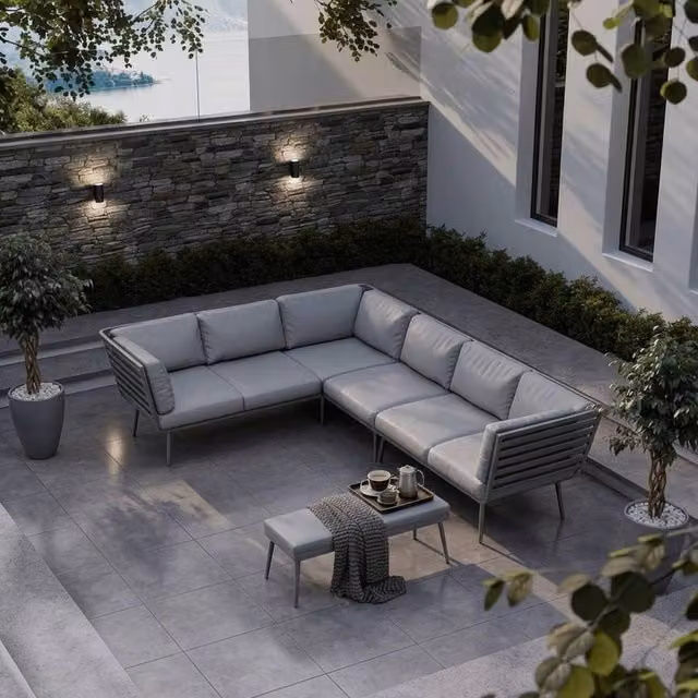 Royalcraft Mayfair Left-Facing L-Shape Corner Garden Lounging Set with Upholstered Cushions in Grey