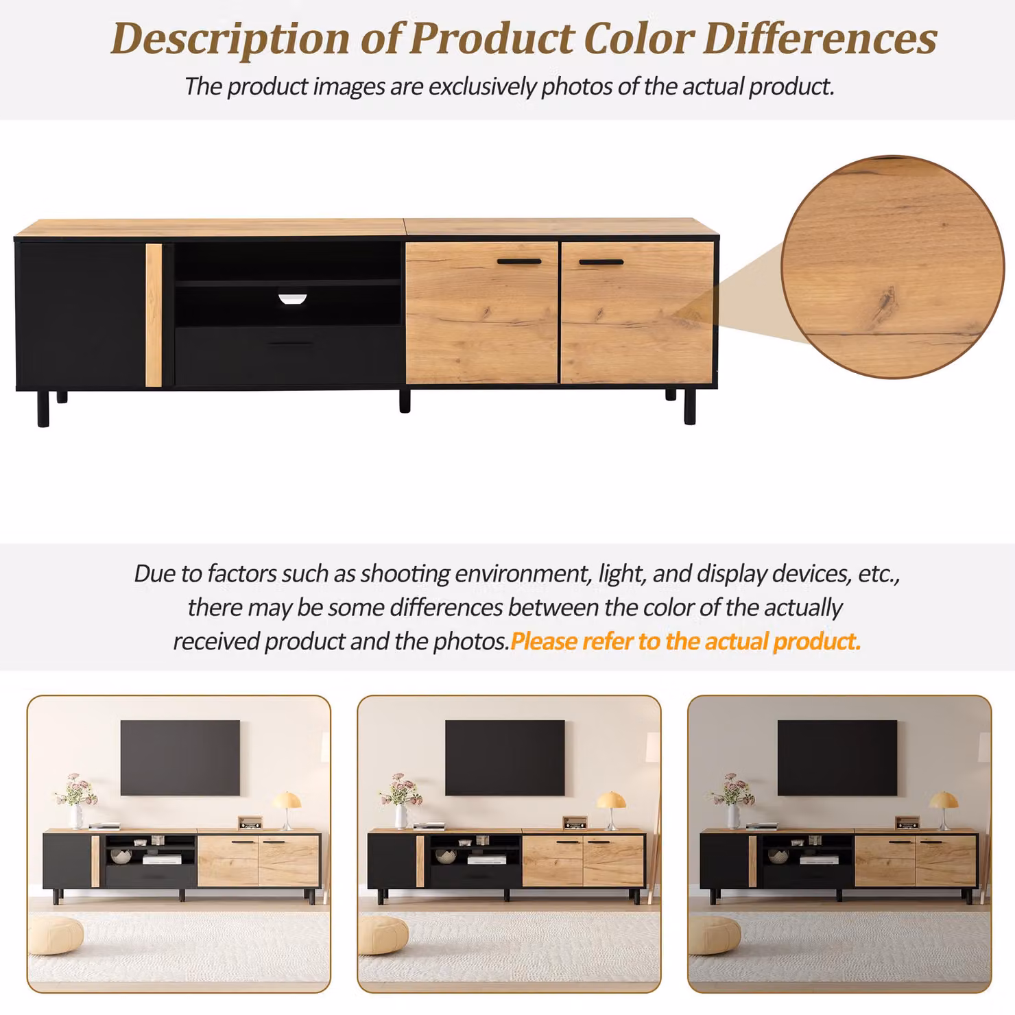 Aosom UK Modern Industrial TV Stand in Black and Brown with Concealed Storage, W: 180 cm, D: 32.5 cm, H: 50 cm – 5
