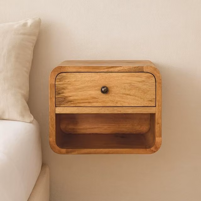 Aosom UK Solid Wood Mini Floating Bedside Table with Drawer and Open Shelf, Brown, W/D/H: 30 x 25 x 25 cm