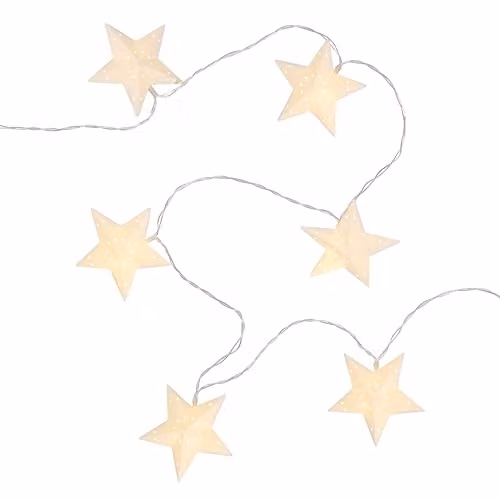 Lights4fun White Paper Star LED Christmas String Lights with Timer, 1.8m – 2