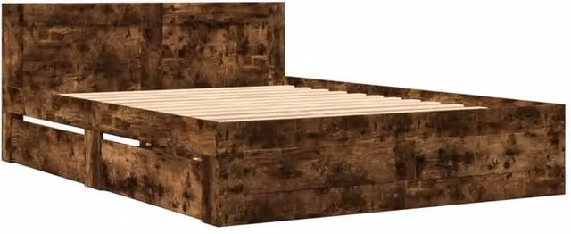 Berkfield Home Durable Bed Frame with Headboard and Drawers in Smoked Oak Brown, W/D/H: 120 x 200 x 69 cm