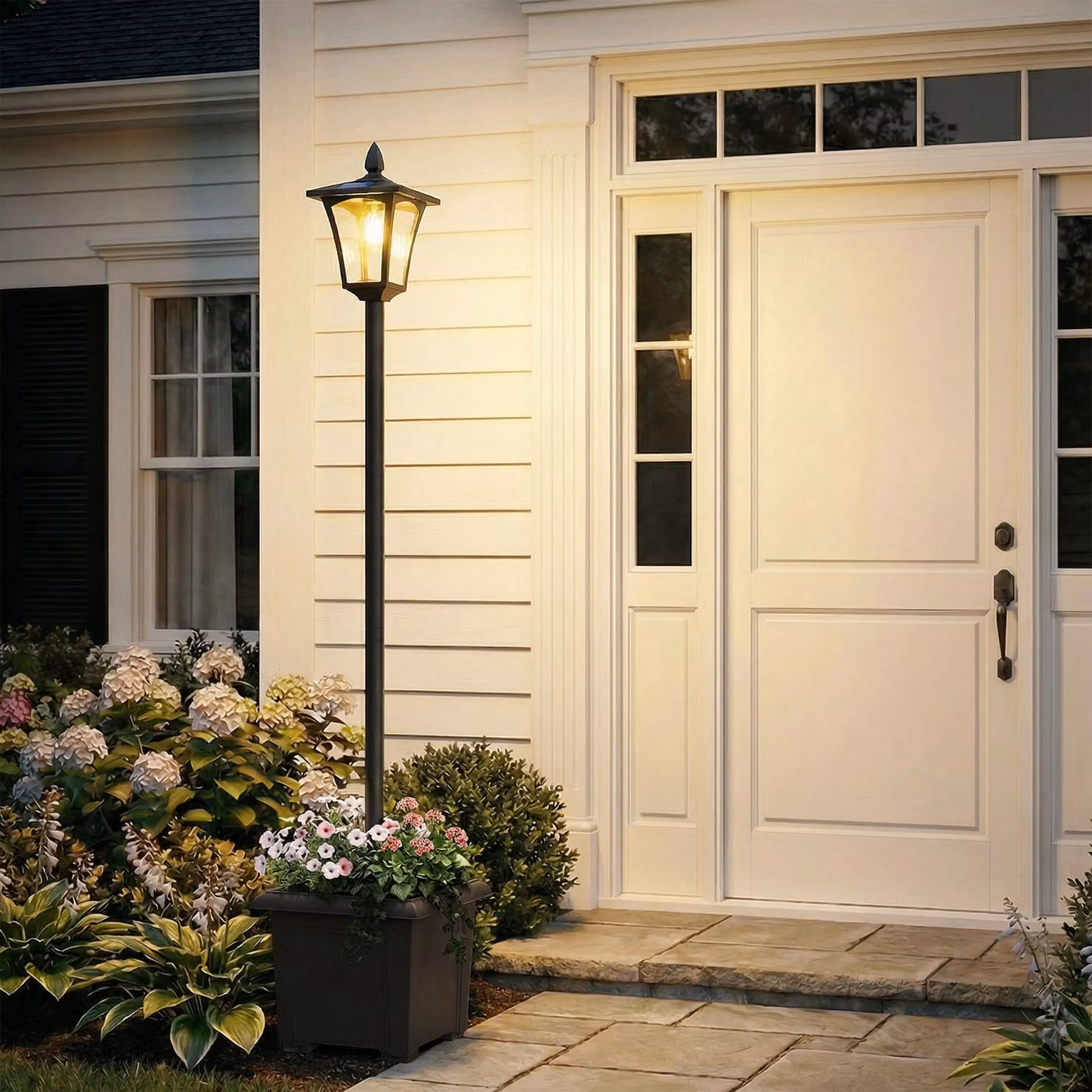 Outsunny Black Aluminium Solar LED Garden Lamp Post with Planter and Dusk Sensor – 2
