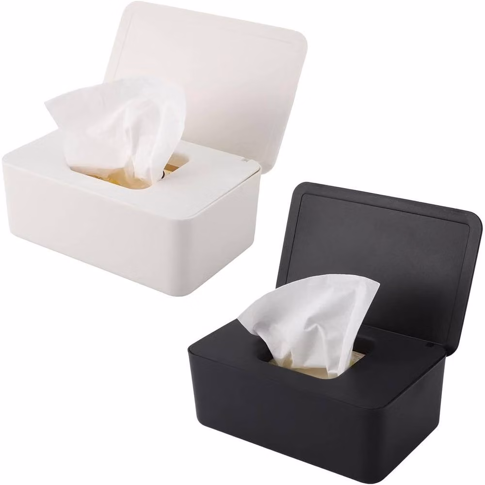 Flavora Wet Wipes Dispenser Box Set with Lid, 1x White and 1x Black, Width: 50 cm – 2