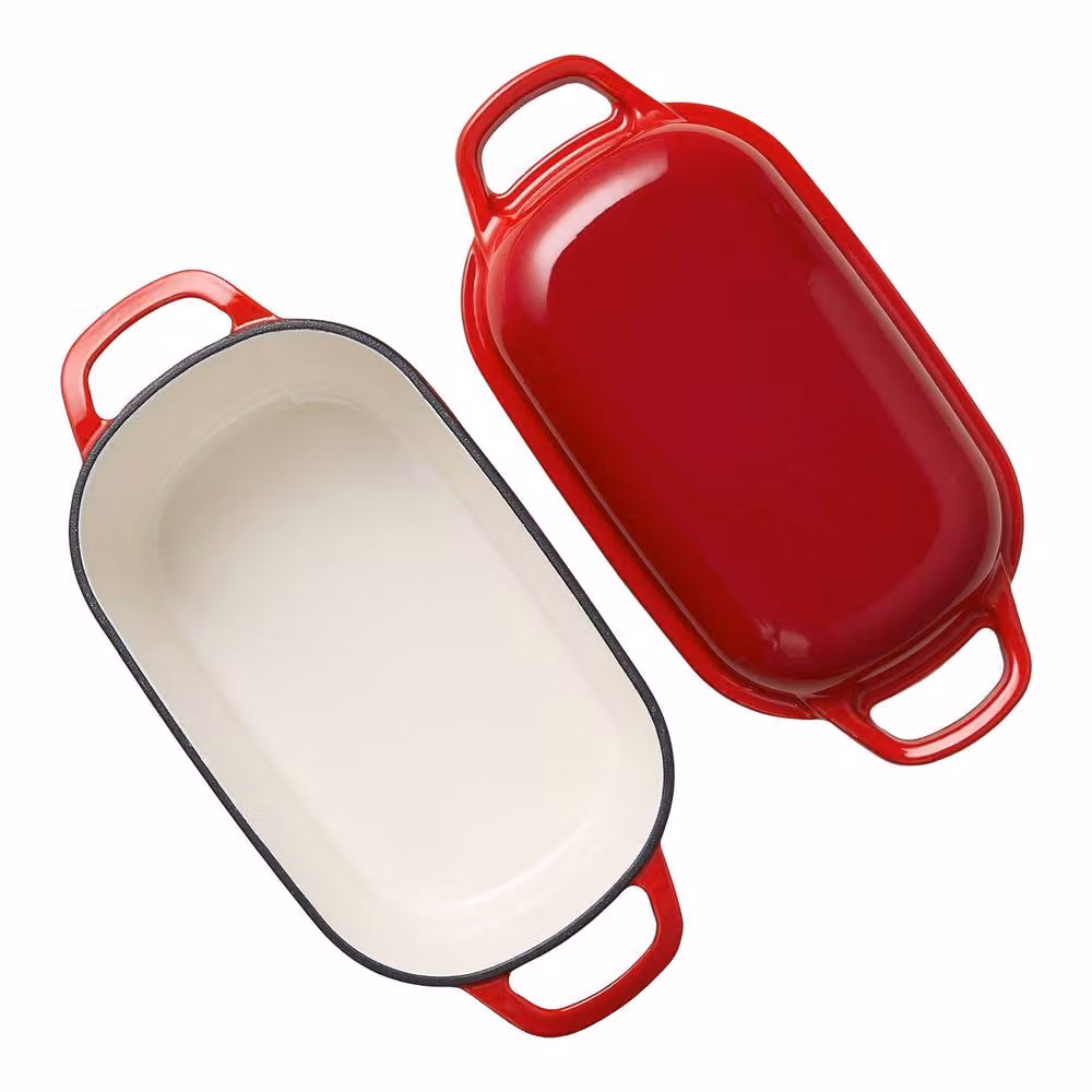 Living and Home 2-Piece Enamel Cast Iron Bread Loaf Pan and Frying Pan Set, Red – 2