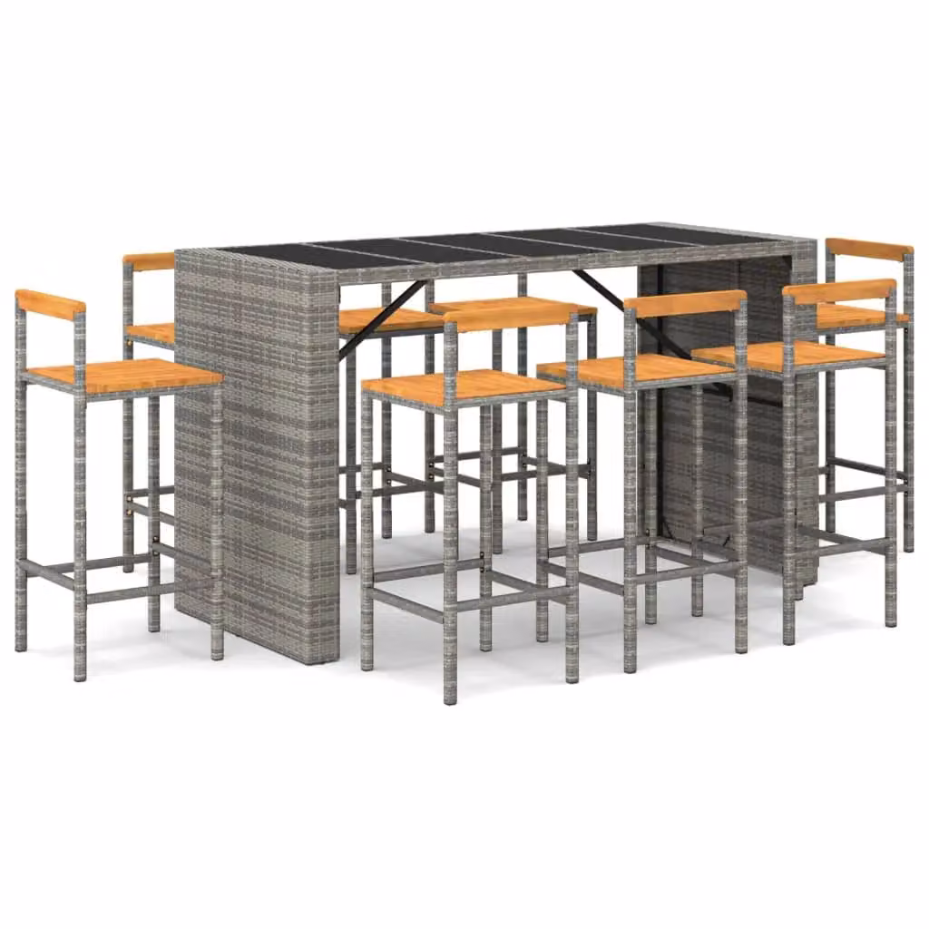 Berkfield Home 7 Piece Grey Poly Rattan and Solid Acacia Wood Garden Bar Set – 2