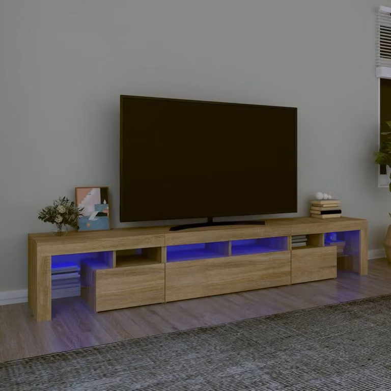 Berkfield Home TV Cabinet with LED Lights in Sonoma Oak, W: 230 cm, D: 36.5 cm, H: 40 cm