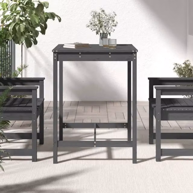 Berkfield Modern Square Garden Table in Grey Solid Pine, W/D/H: 82.5 x 82.5 x 110 cm