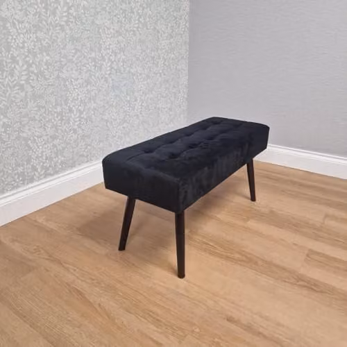 KOSY KOALA Black Velvet Padded Dining Bench with Metal Legs W/D/H: 90 x 36 x 47 cm – 1