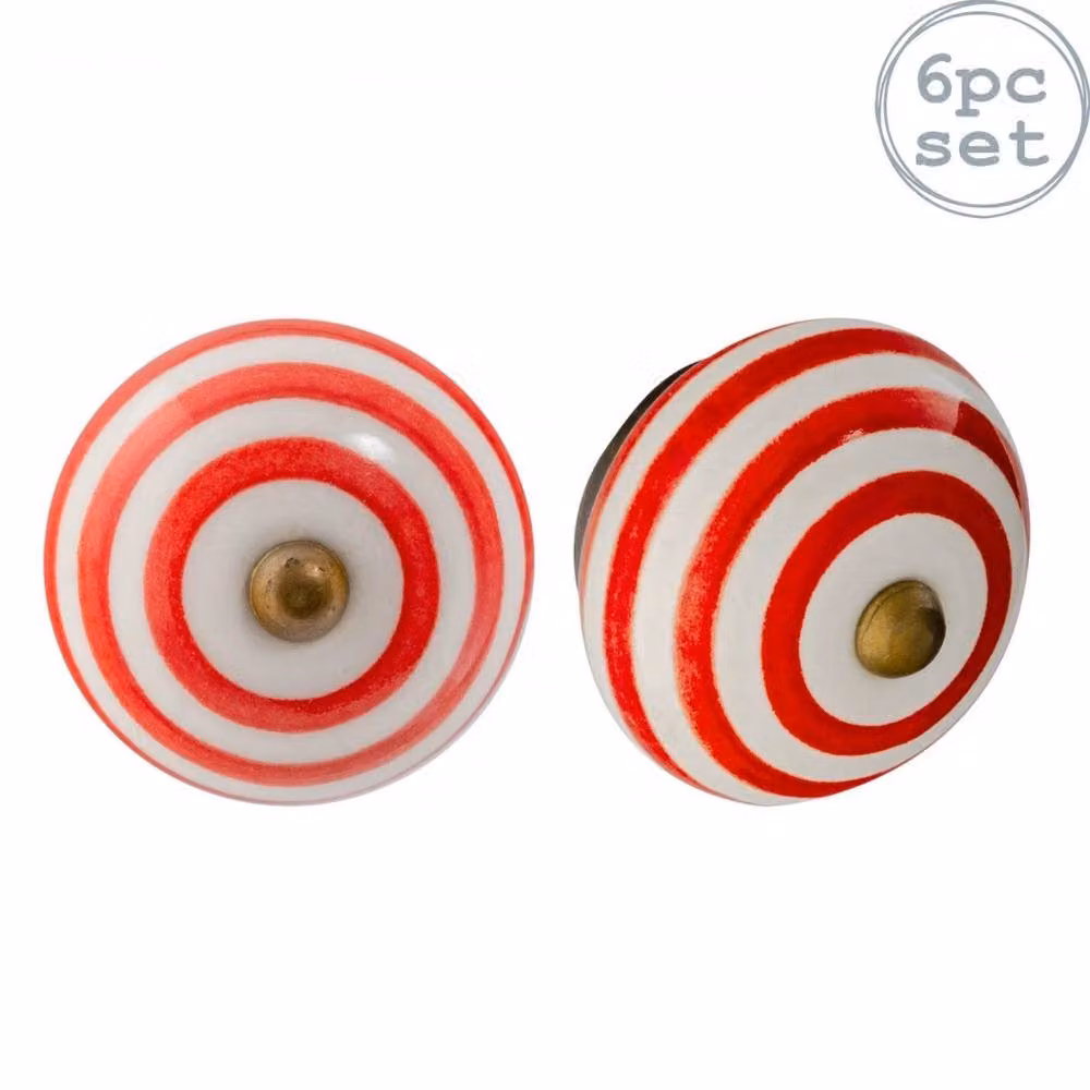 Nicola Spring Set of 6 Polished Red Ceramic Cabinet Knobs with Threaded Stem – 2