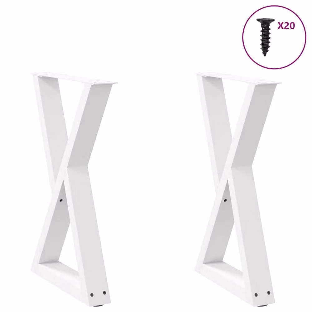 Berkfield Home Modern Dining Table Legs, 2 Pieces, White Steel, H: 72-73.3 cm x W: 60 cm – 2