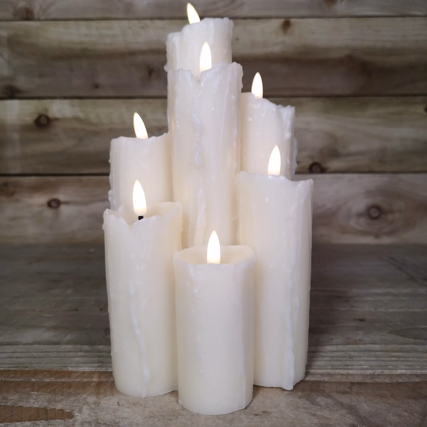 Samuel Alexander 7 Flame Battery Operated Melted Edge Christmas Wax Pillar Candle with Timer and Flicker Effect in White – 2