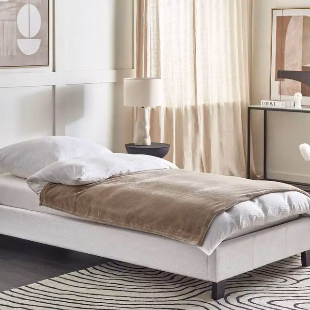 Wyld and Coco Single Bed, Grey Linen-Look Upholstered Slatted Frame, W/D/H: 90 x 200 cm