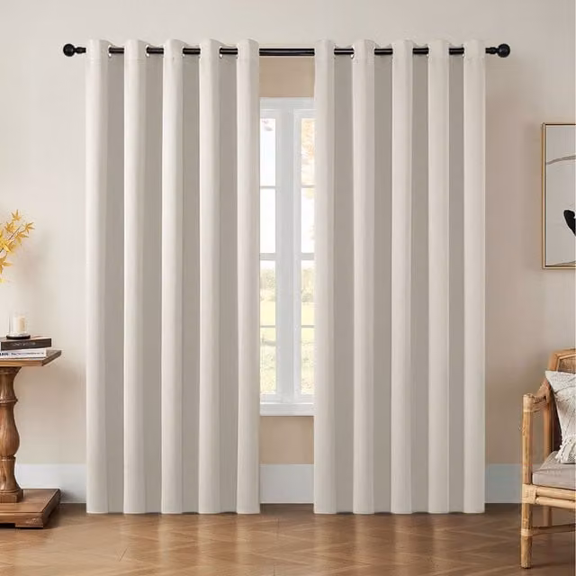 Lifeideas Plain Beige Blackout Eyelet Curtains with Sound Dampening Fabric