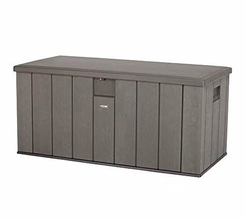 LIFETIME Plastic Wood Grain Textured Storage Box in Desert Sand and Grey, W: 151 cm, D: 72 cm, H: 69 cm – 1