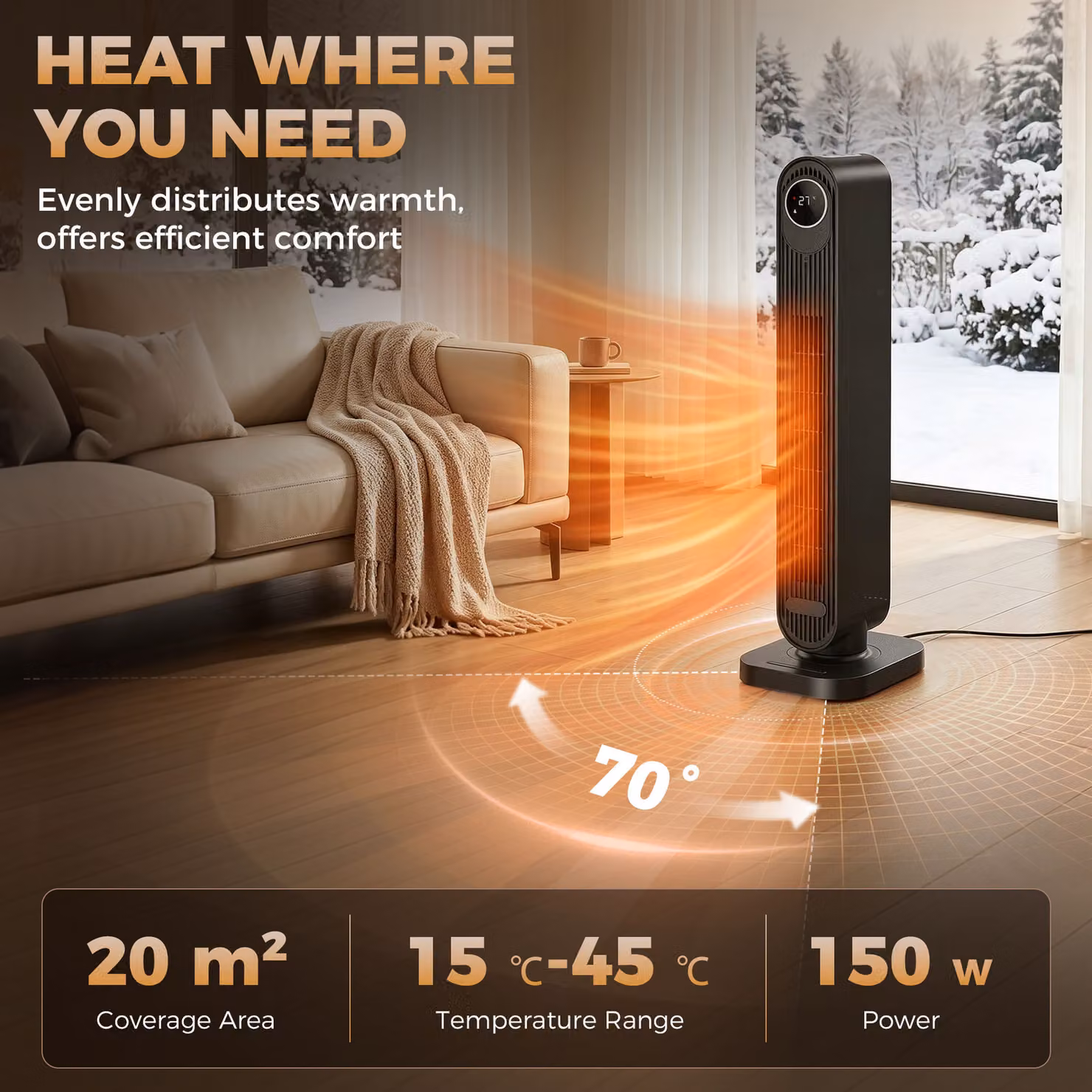 HOMCOM 2000W Ceramic Electric Fan Heater with Timer, Remote Control and Overheat Protection, Black – 4