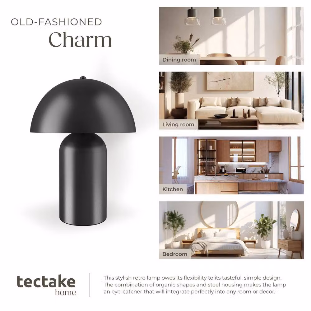 tectake Kade Retro LED Table Lamp in Black with Rechargeable Battery and 3 Brightness Levels – 5