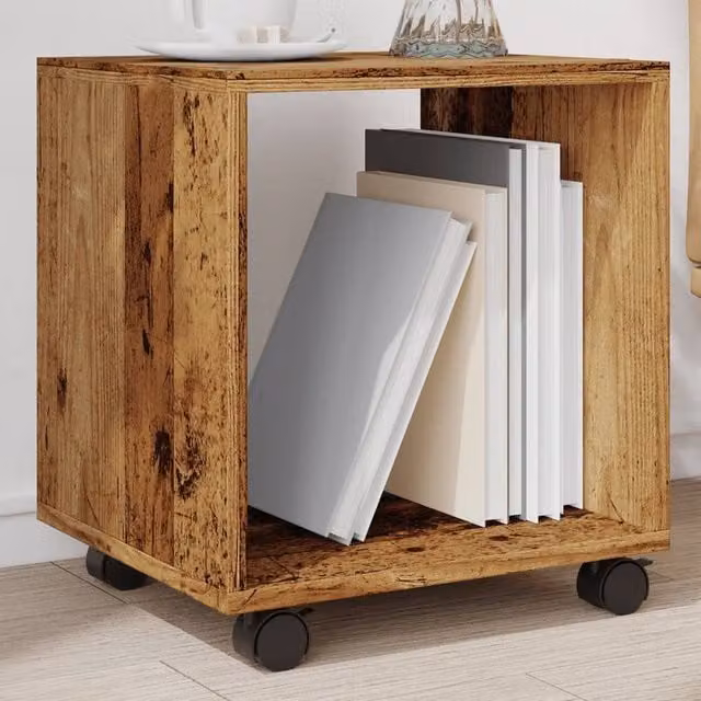 Berkfield Home vidaXL Rolling Cabinet in Old Wood Brown, W/D/H: 37 x 33 x 42.5 cm