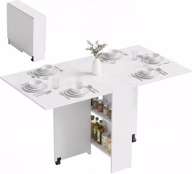 EONLION White Foldable Drop Leaf Dining and Kitchen Table