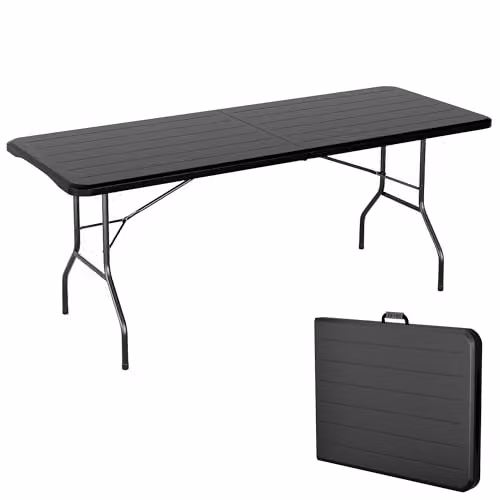 MCC Direct Heavy Duty Folding Table in Dark Wood and Dark Grey, W: 180 cm, D: 75 cm, H: 73.5 cm