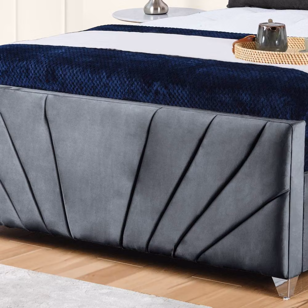 UK Bed Furniture Sunrise Slatted Base Upholstered Velvet Bed in Grey, W/D/H: 180 x 200 cm – 3
