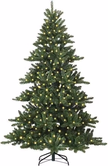 Berkfield Home Elegant Green Artificial Hinged PVC Christmas Tree with 300 Warm White LEDs, Height: 180 cm – 1