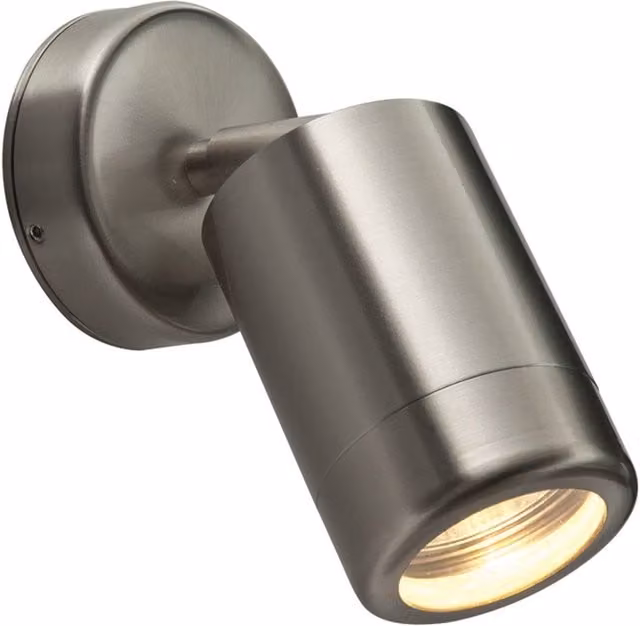 Loops Adjustable Outdoor IP65 Wall Spotlight, 7W LED GU10, Brushed Stainless Steel in Silver
