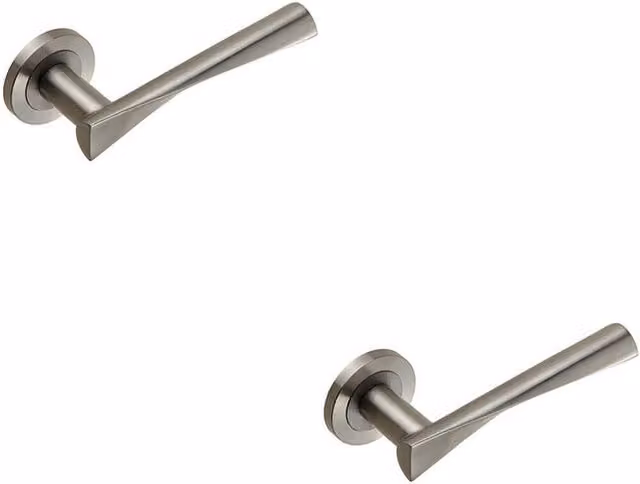 Loops 2x Pair Angular Twisted Lever on Round Rose Concealed Fix Satin Brushed Stainless Steel in Silver