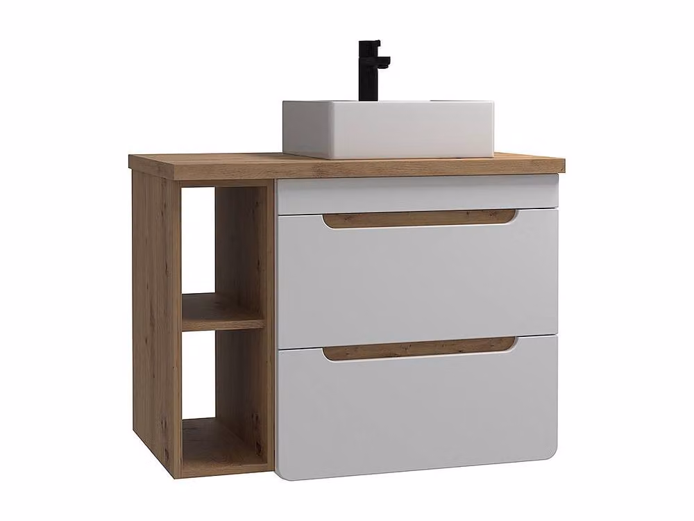 Vente-unique Single Washbasin Vanity Unit with Recesses in Light Oak and White, W/D/H: 80 x 46 x 59 cm – 2