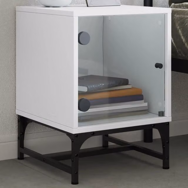 Berkfield Home Bedside Cabinet with Glass Door, White, W/D/H: 35 x 37 x 50 cm – 1