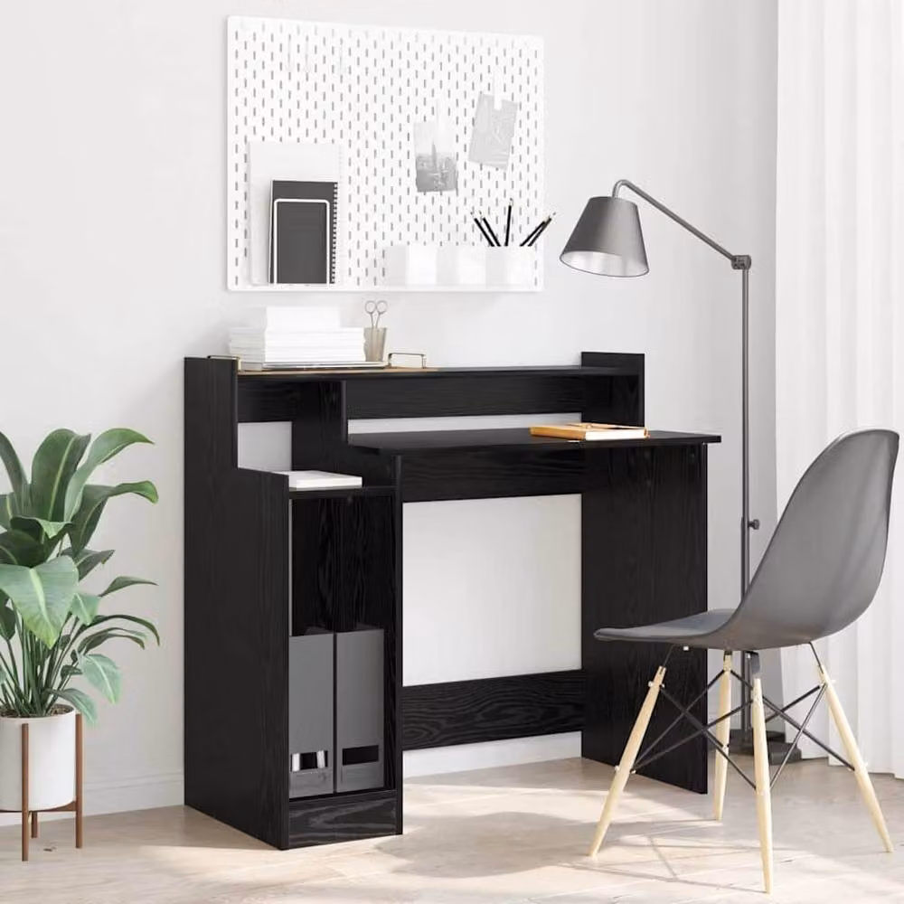 Berkfield Home Modern Writing Desk with Storage Shelf in Black Oak – 2