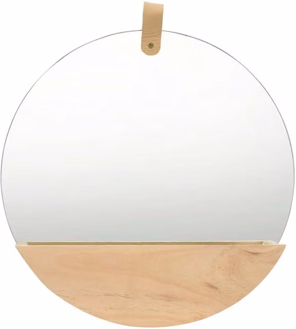 Berkfield Home Round Retro Wall Mirror in Brown Solid Pinewood, Diameter: 35 cm