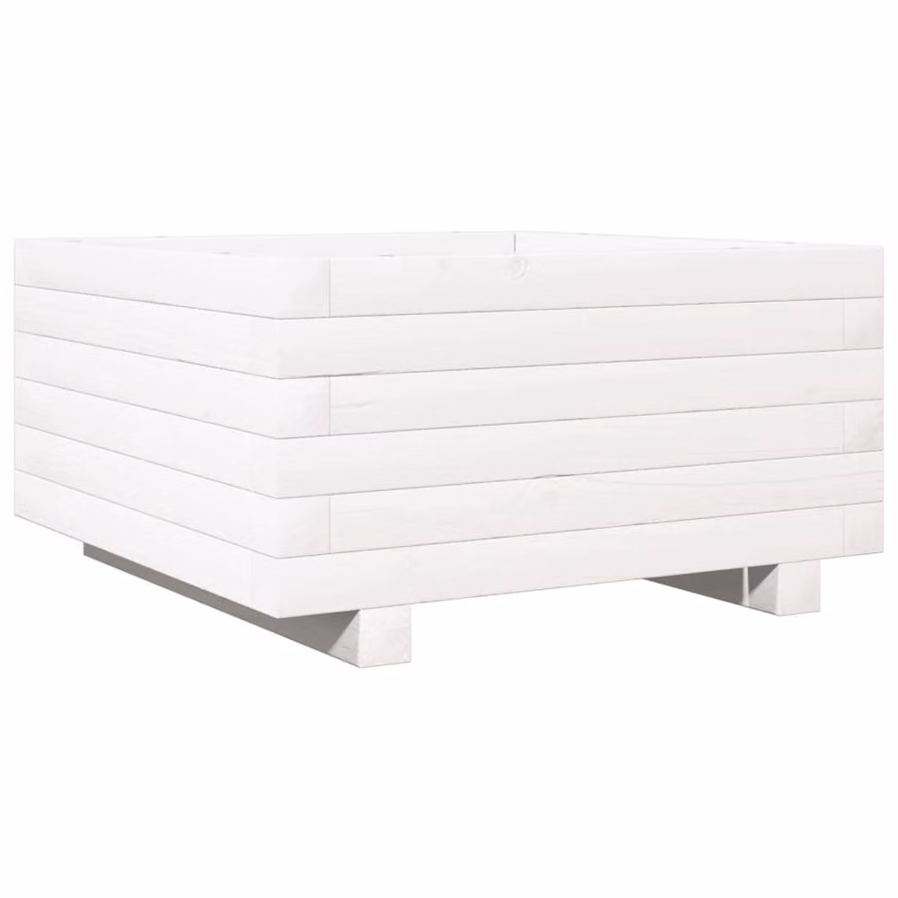 Berkfield Home Decorative White Solid Wood Pine Garden Planter Tub W: 50 cm, D: 50 cm, H: 26.5 cm – 2