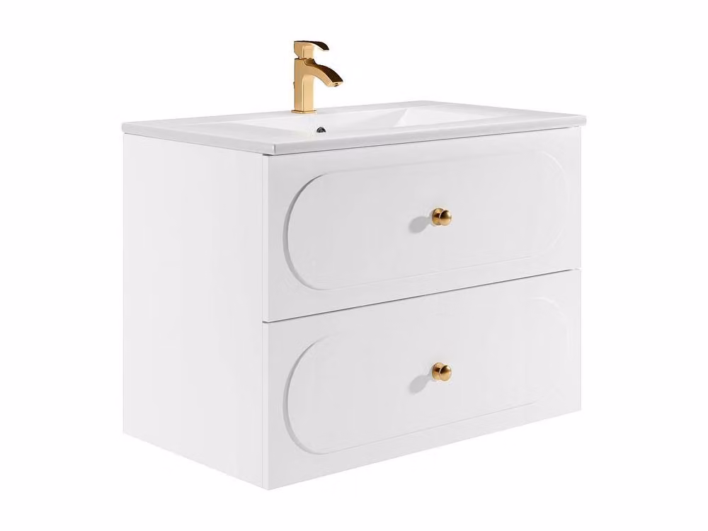 Vente-unique Wall-Mounted Bathroom Vanity Unit with Inset Basin, White and Gold, W: 80 cm, D: 46 cm, H: 60 cm – 2