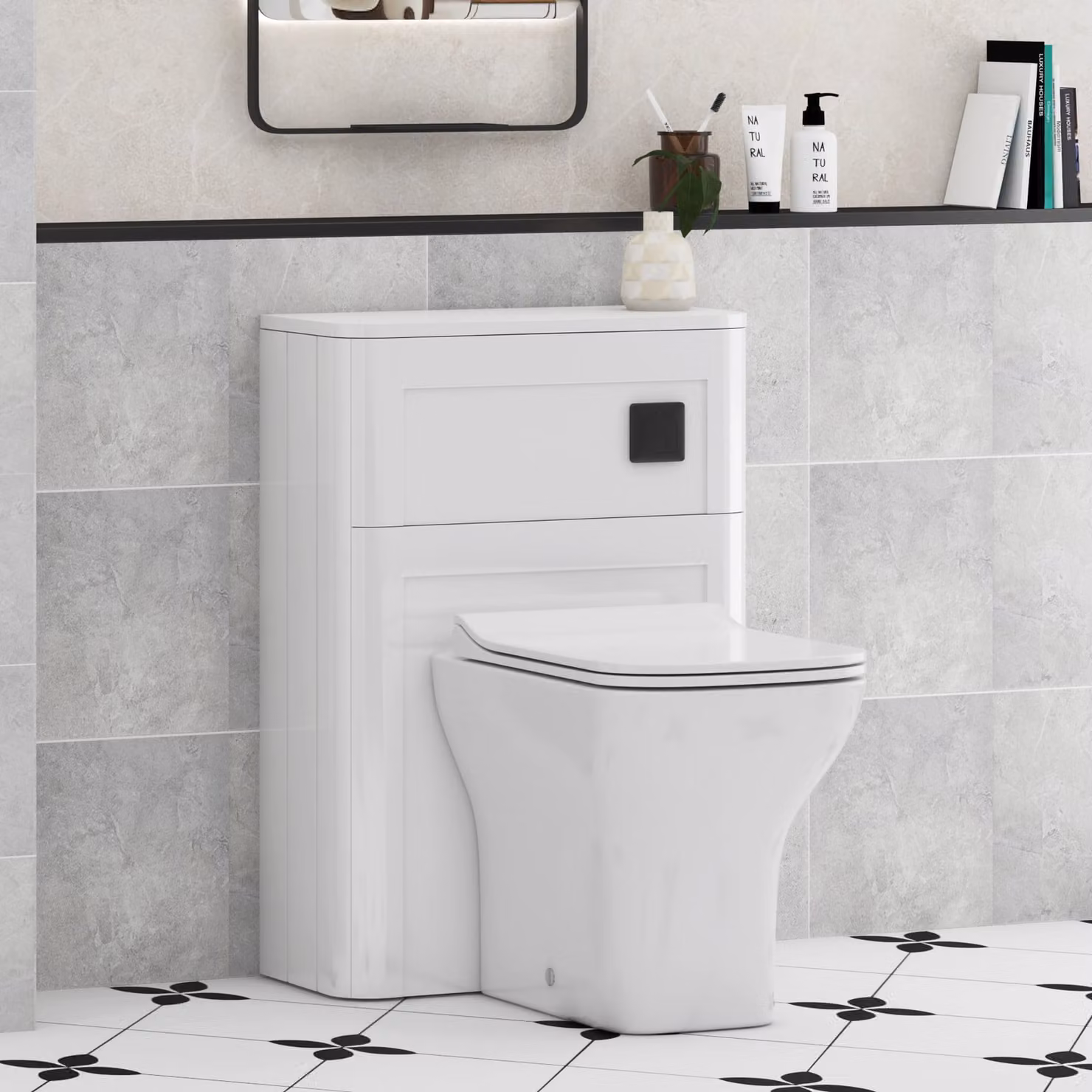 Royal Bathrooms Henley Gloss White BTW WC Unit with Qubix Ceramic Toilet Pan, Slim Seat and Cistern, Width: 55 cm