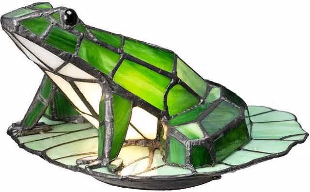 Loops Tiffany Style Glass Table Lamp in Bronze with Green and Transparent Multicolour Details