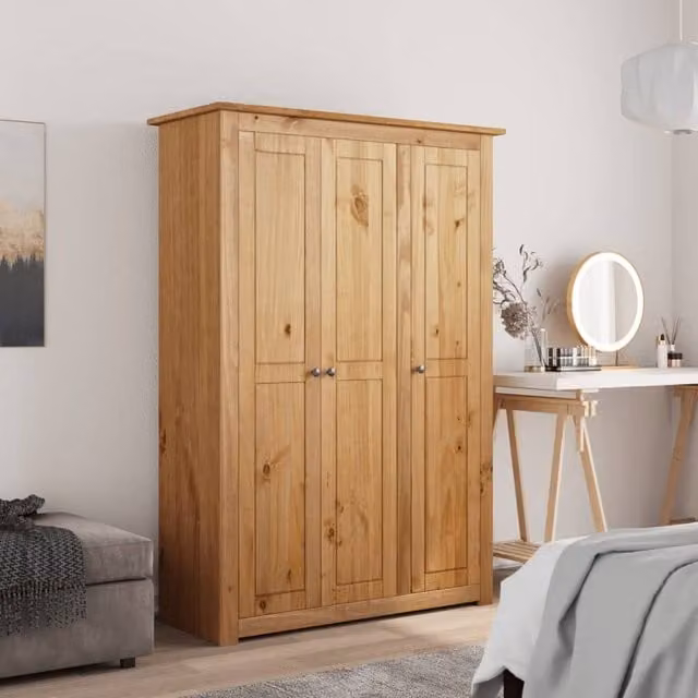 Berkfield Home Panama 3-Door Pine Wardrobe in Brown, W/D/H: 118 x 50 x 171.5 cm – 1