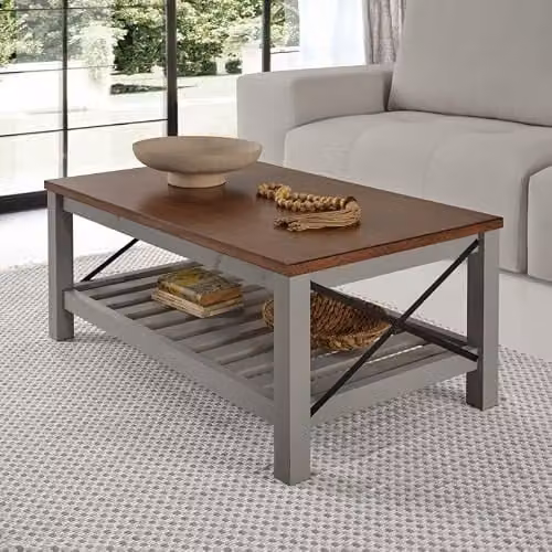Mercers Furniture Cottage Pine Coffee Table in Grey with Storage Shelf, W/D/H: 107 x 61 x 46 cm – 1