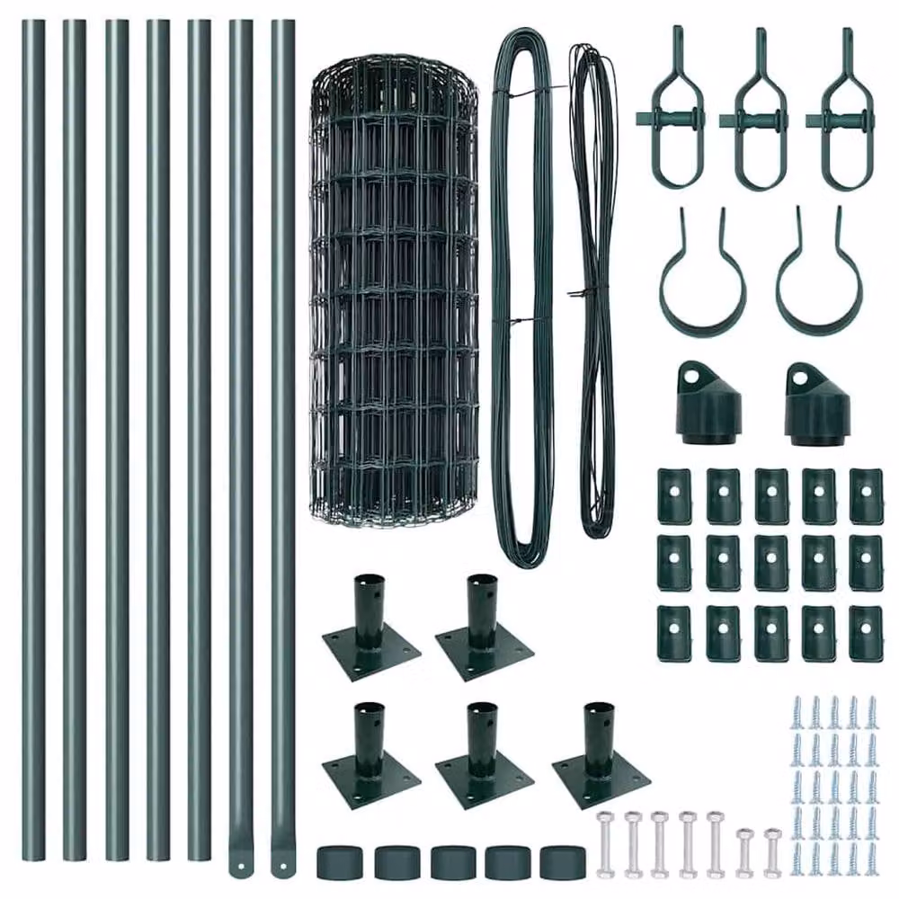 Berkfield Home Green Euro Fence with 7 Flanged Posts, Galvanised Steel, 0.4 x 10 m – 5